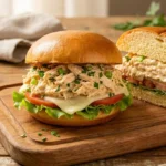 Sanduíche de Frango Cremoso em 5 Passos Simples Sanduíche de frango cremoso com frango desfiado, alface, tomate e mussarela em pão brioche.