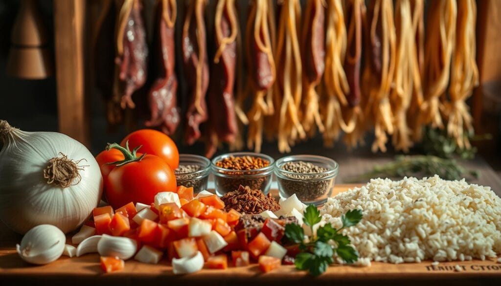 ingredientes para arroz com carne seca