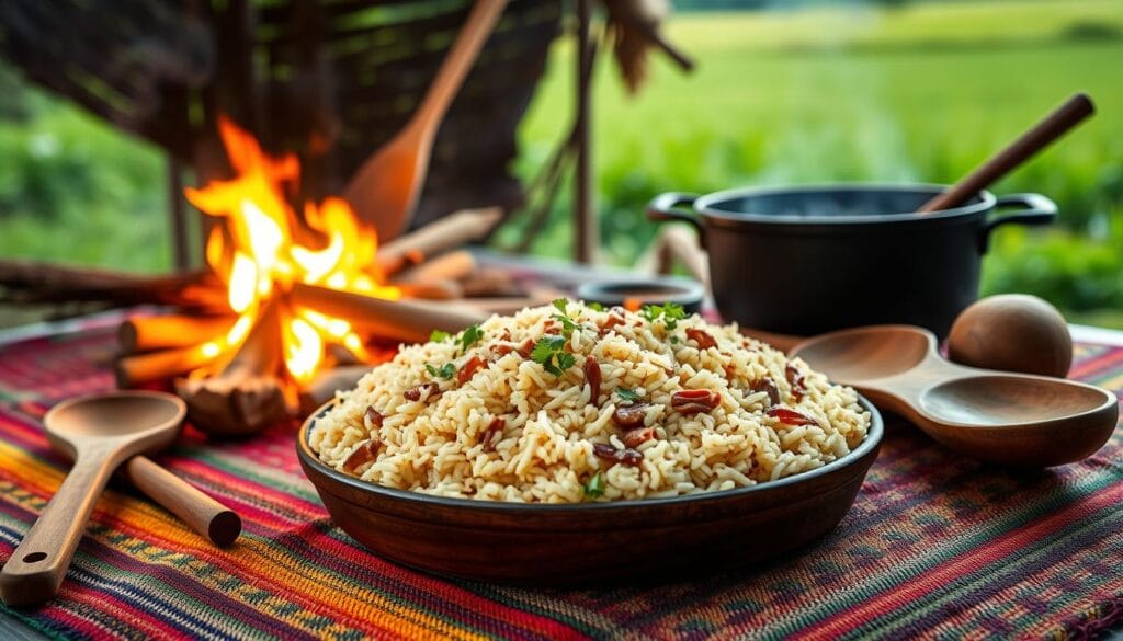 arroz carreteiro com charque desfiado servido no prato tradicional brasileiro