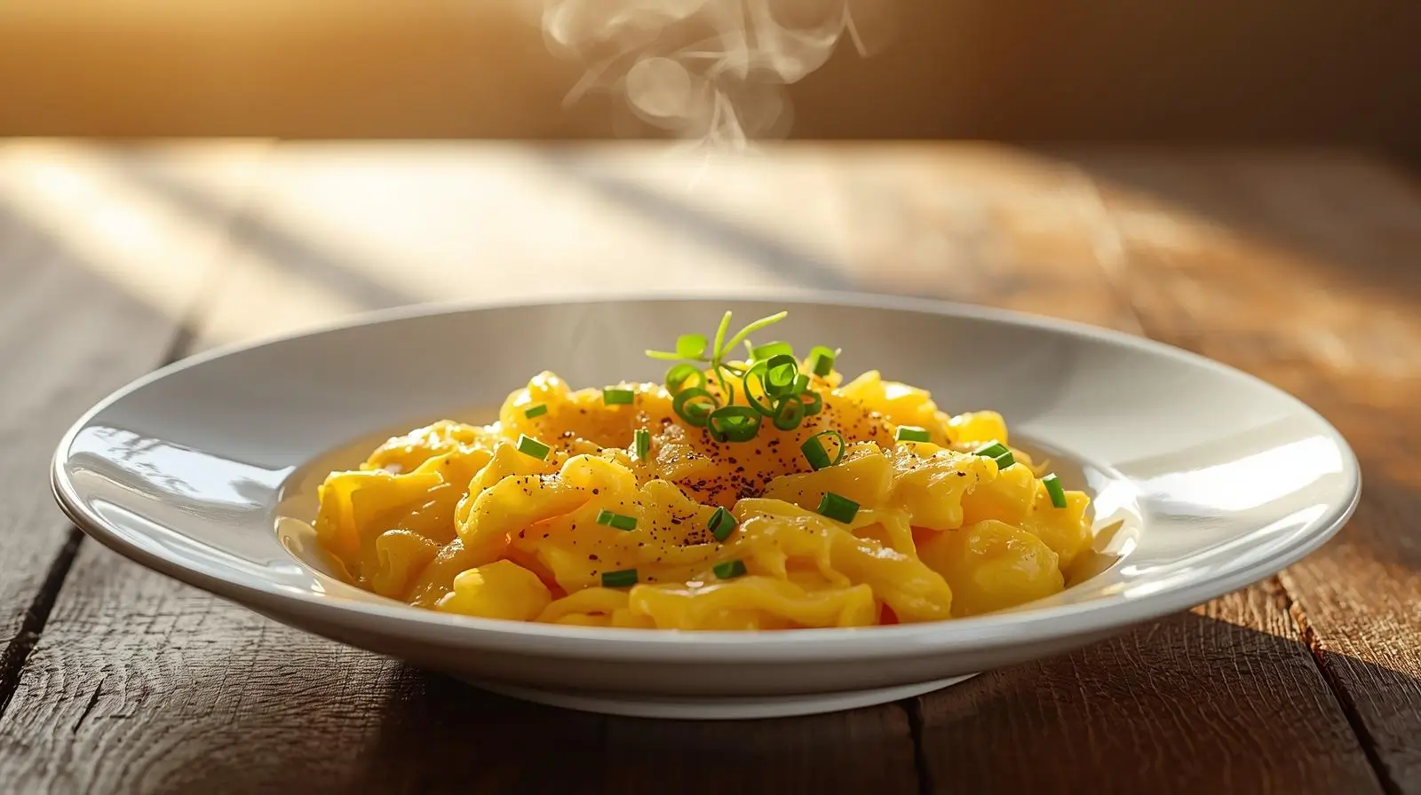 Ovo Mexido Cremoso: Receita Rápida com 3 Ingredientes Simples ovo mexido cremoso receita rápida servido em prato com cebolinha e vapor quente