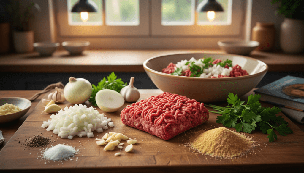 ingredientes para bolinho de carne moída