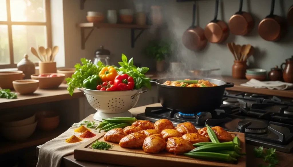 preparo de frango com quiabo