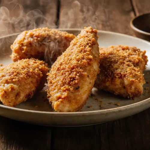 frango na airfryer crocante e dourado com textura crocante e vapor quente