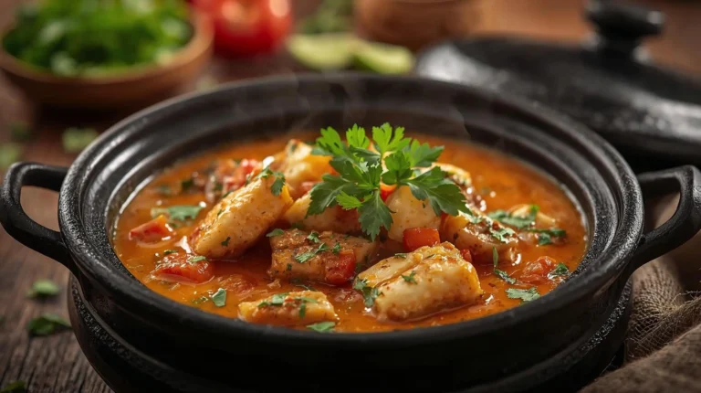 moqueca de peixe pirarucu cremosa com leite de coco e legumes, prato típico amazônico brasileiro
