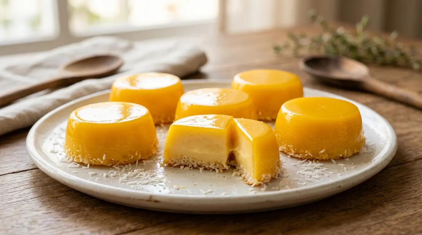 Quindim Tradicional Brasileiro cremoso e brilhante com coco